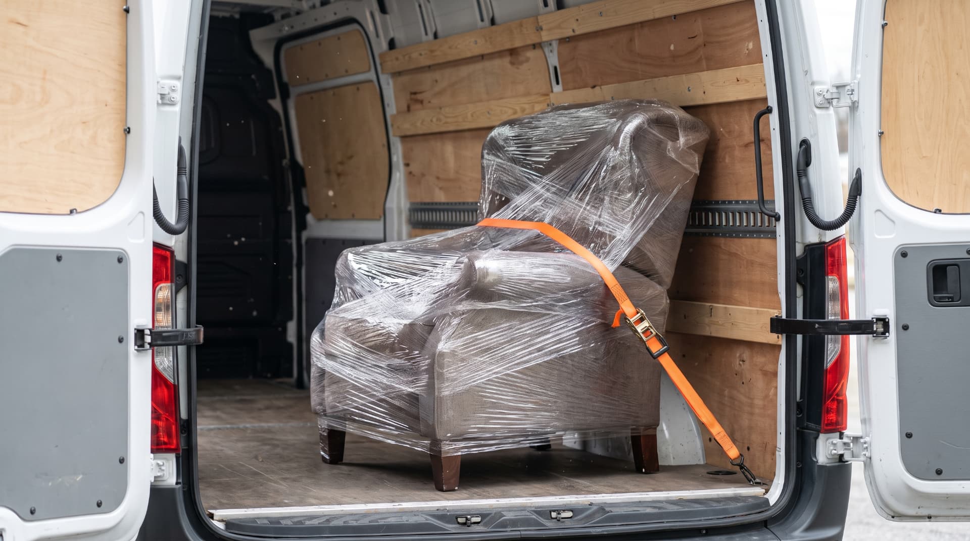 Van interior packed with secured furniture for an A to B delivery across Birmingham